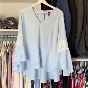 Beautiful blue top with white lace